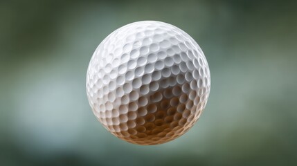 Close-Up View of a Single White Golf Ball with Dimples Against a Soft Green Background Ideal for Sports Photography and Golf Equipment Promotions