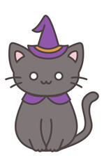 ハロウィンのかわいい黒猫イラスト（Cute black cat character for Halloween,kawaii animal illustration）