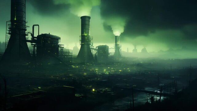 Heavy Industry Plant with Pollution and Atmospheric Glow