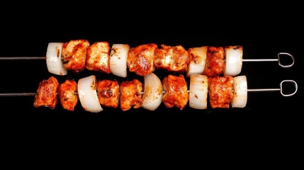 Grilled chicken and onion skewers