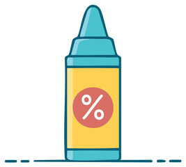 Stylized illustration of a crayon with a percentage symbol, colorful concept.