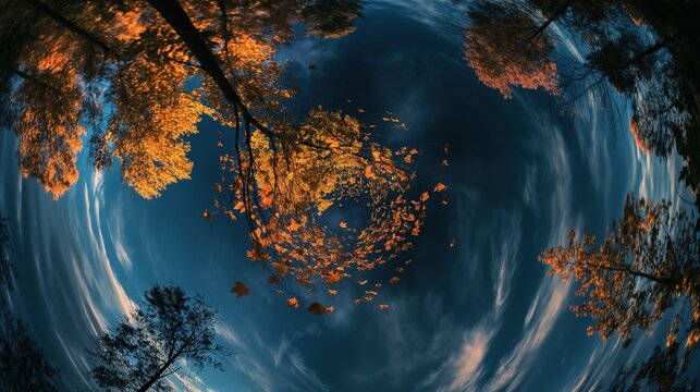 Golden Leaf Circle: Circular Vortex of Autumn Leaves