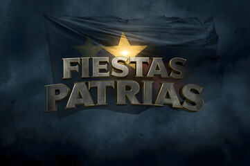 "Fiestas Patrias" with 3D Text and Glowing Star