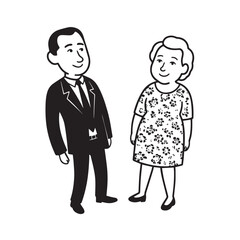 Old people black and white illustration vector image simple minimalist artwork design template
