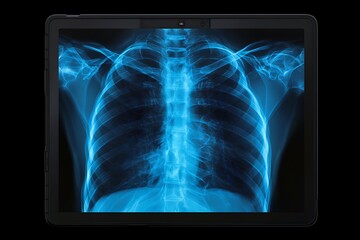 Medical x-ray of human ribcage displayed on a tablet screen, offering a modern diagnostic view with clinical precision