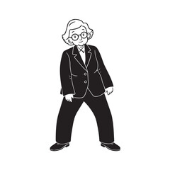 Old people black and white illustration vector image simple minimalist artwork design template
