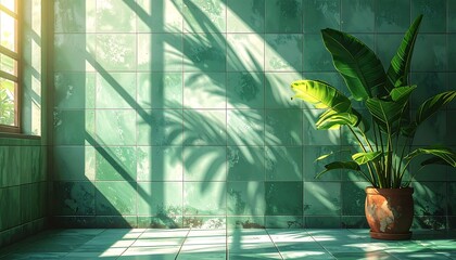Sunlit room with tropical plant