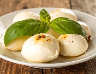 Fresh mozzarella balls with basil