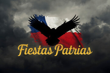 "Fiestas Patrias" with Eagle and Waving Chilean Flag