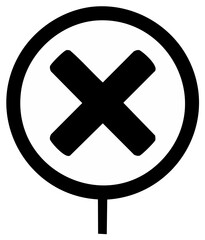 Obraz premium Black X mark inside a circular outline with a downward line symbolizing wrong, error, denial or close