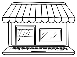 Abstract Illustration of an Internet Store Awning and Window on a Laptop Computer Screen