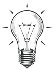 Hand-Drawn Illustration of Glowing Light Bulb, Symbolizing Illumination, Innovation, Ideas, and Bright Concepts
