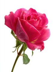 Fototapeta premium Pink Rose with Water Droplets on White Background