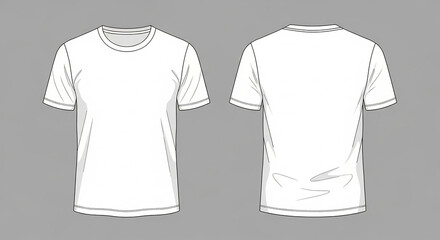 White short-sleeved t-shirt, front and back view template.