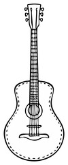 Hand-drawn acoustic guitar outline illustration, simple doodle art style.
