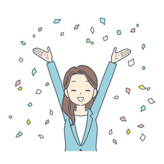 紙吹雪と共に喜ぶビジネスウーマン