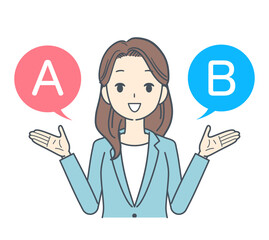 AとBの選択肢を選ぶビジネスウーマン 笑顔