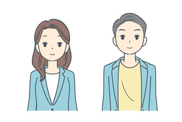 正面から見た、ジャケットを着た男性と女性のイラスト