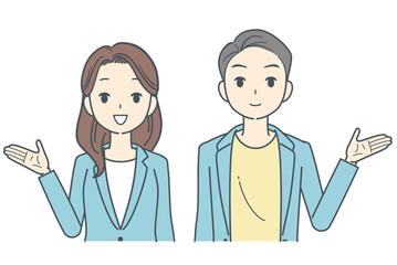 案内するジャケットを着た男性と女性のイラスト