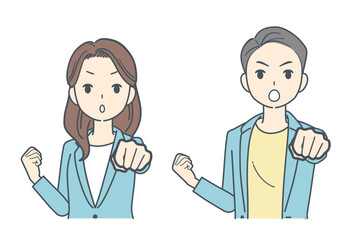 拳を突き出すジャケットを着た男性と女性のイラスト