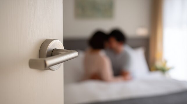 A couple spend time in a bedroom. A cheating spouse