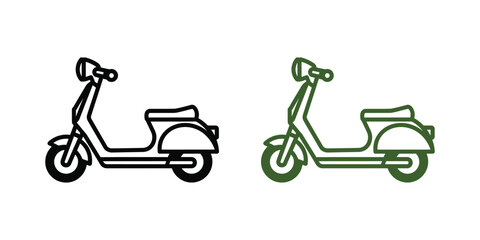 Two scooters isolated on white background, vintage italian motorbikes with classic design, perfect for urban transport and a touch of retro style in minimalist line art
