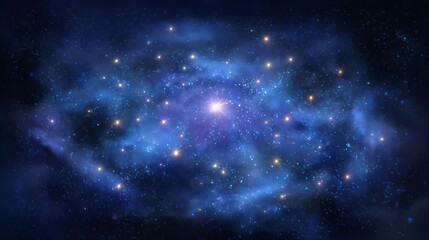 Blue nebula with many stars in the sky