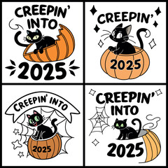 Obraz premium Cute halloween characters with a creepy quote, a spooky ghost and spider illustration collection.