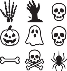 Skull and crossbones icon set vector illustration with danger and pirate symbols