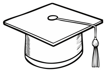 Black and white drawing of a graduation cap with a tassel