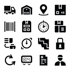 Delivery logistics icons truck warehouse