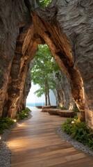 Obraz premium Exploring the Intersection of Circular Economy and Sustainable Resource Management Through a Scenic Nature Walkway