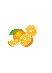 Whole fresh orange fruit with green leaf.ai
