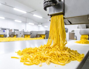 Fresh pasta being extruded from a machine