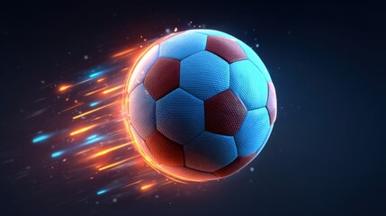 Fototapeta premium Dynamic Motion and Energy of a Soccer Ball in Motion Captured with Vivid Colors and Light Trails Against a Dark Background