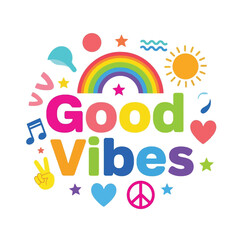 Aesthetic Happy and Healthy Positive Vibes Groovy Retro Good Vibes Graphic