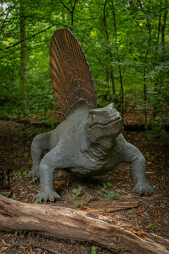 Edaphosaurus &ndash; herbivorous dinosaur with spikes in a forest.
