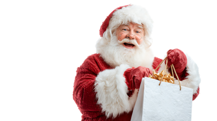 santa claus with gift on white background