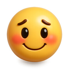 Fototapeta premium Blushing 3D Emoji Illustration, Simple Cute Digital Icon, Shy and Cheerful Expression