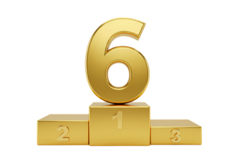 Gold Podium: Number Six on Winner's Platform; 3D Rendering of First, Second, and Third Place