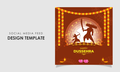 Vector illustration of Happy Dussehra social media feed template