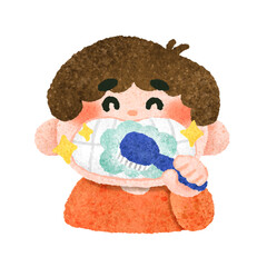 かわいい歯を磨く子供の手描きイラスト素材