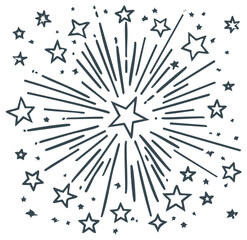 Obraz premium Hand Drawn Star Burst Explosion with Stars and Rays Celebration Decoration Vector Illustration for Birthday Party Event