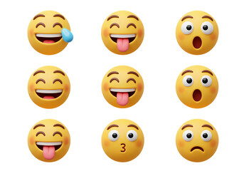Obraz premium 3D Emojis: Collection of Happy, Surprised, and Silly Faces