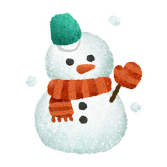 かわいい雪だるまの手描きイラスト素材