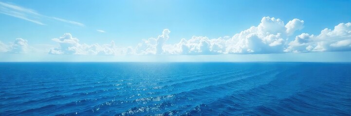 Fototapeta premium Vast, tranquil ocean meeting the sky at the horizon, a breathtaking view of endless blue Perfect for travel, nature, and serenity themes , waves, blue, beautiful
