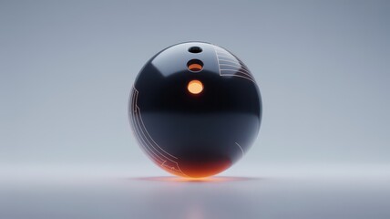 Sleek glossy dark orb with subtle orange glow and reflection