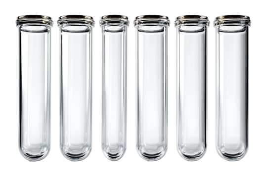 Six clear test tubes, uniform