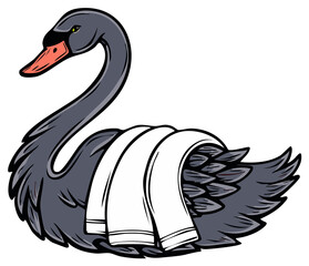 Obraz premium Elegant Black Swan Illustration with White Drape Beautiful Bird Icon Symbol