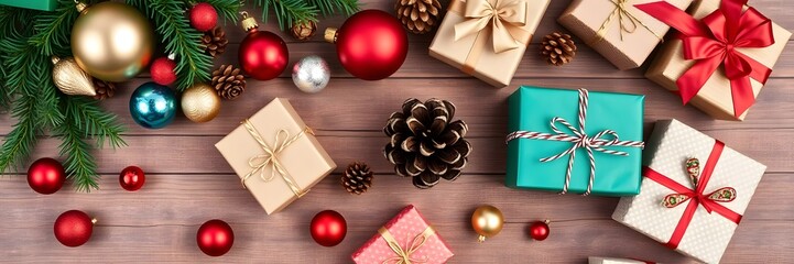 A Vibrant Christmas Flat Lay - 3:1 Ratio: Perfect for Christmas Branding and E-commerce